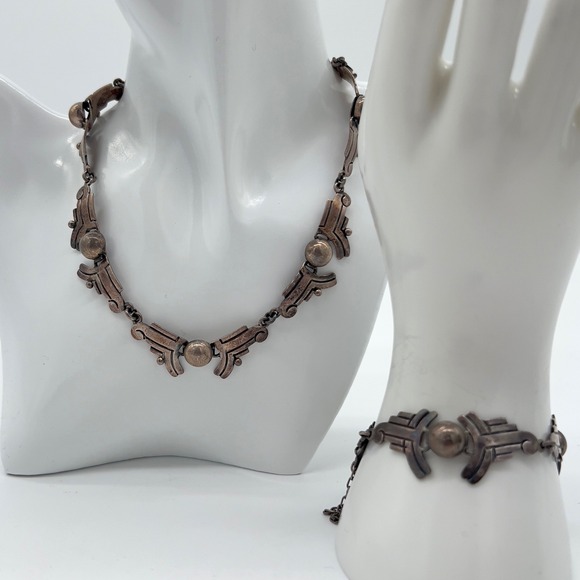 Vintage Victoria Taxco Sterling Necklace & Bracelet Set #253 – Eagle 1 Modernist